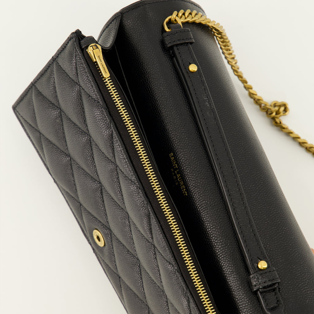 Petite maroquinerie 검은 가죽 체인이 있는 파리 지갑 Saint Laurent Noir Femme