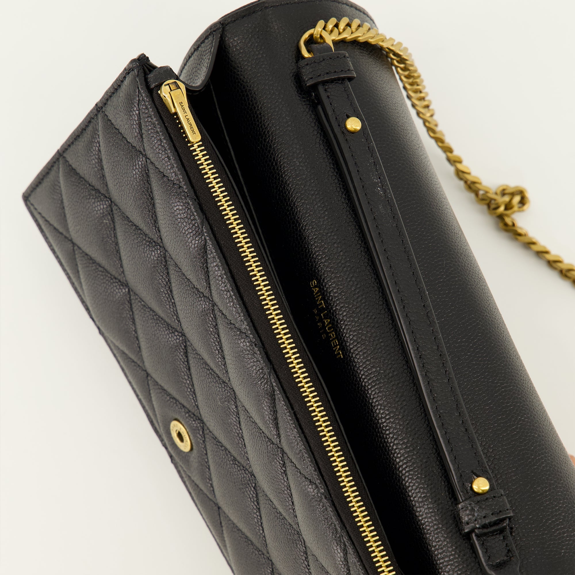 Petite maroquinerie 검은 가죽 체인이 있는 파리 지갑 Saint Laurent Noir Femme