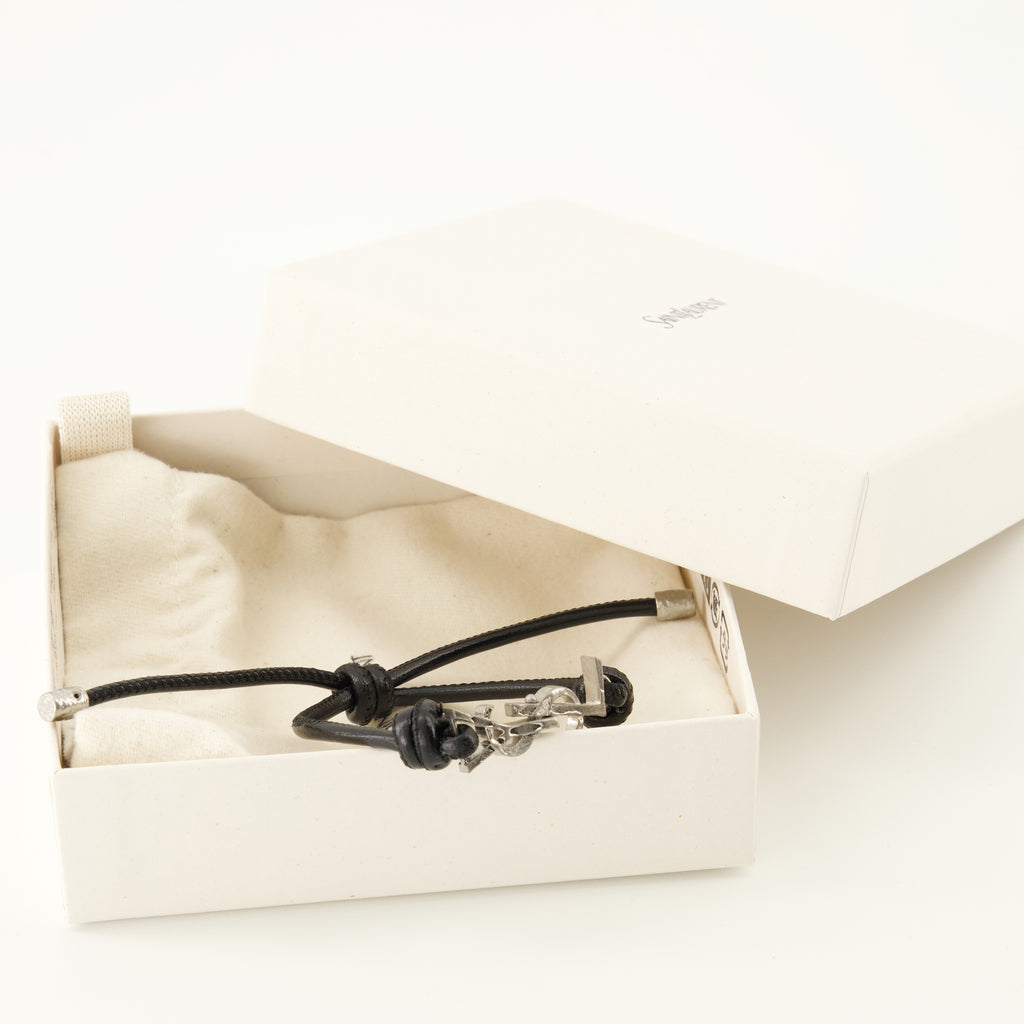 Bijoux Bracelet Cassandre en cuir noir Saint Laurent Noir Homme