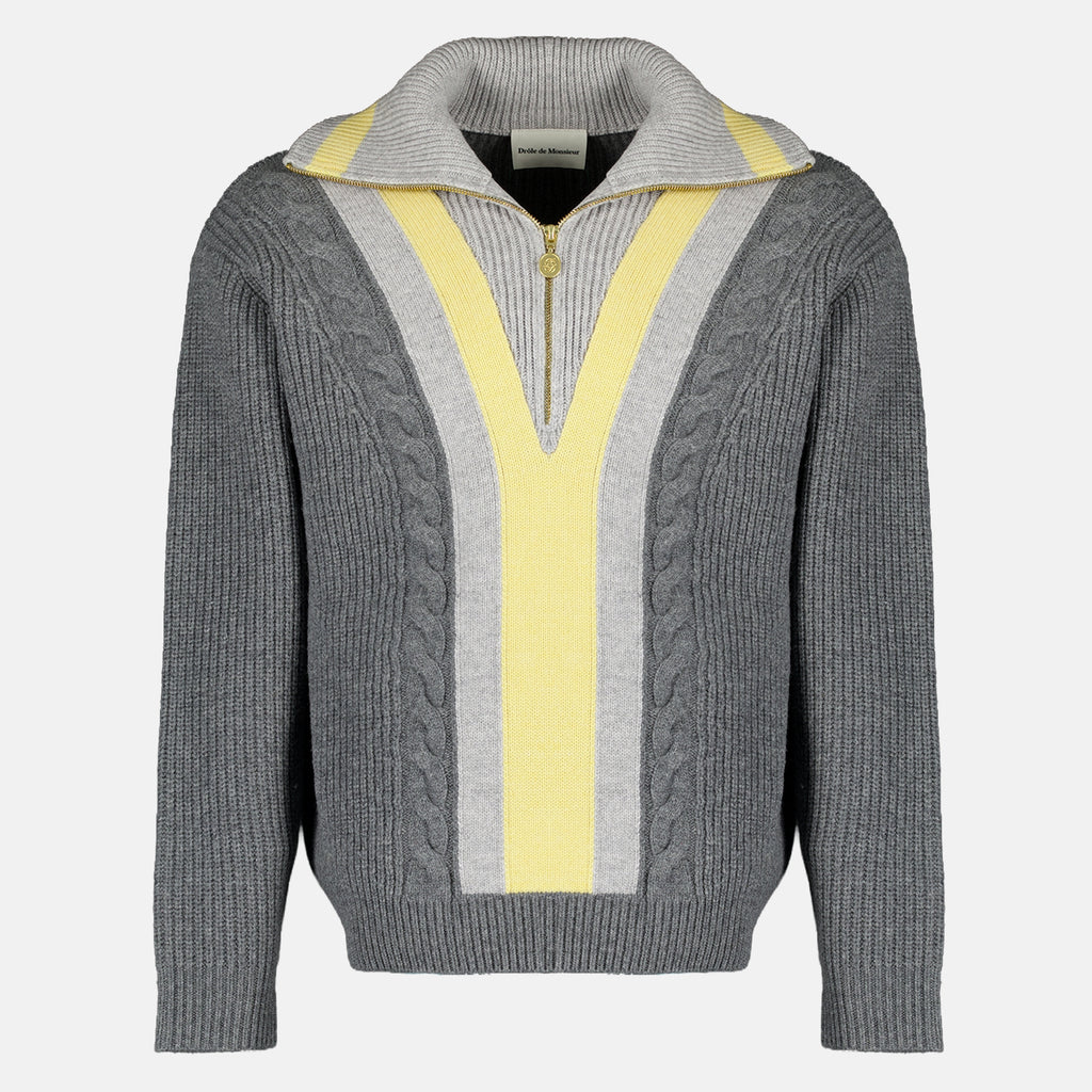 Maille Pull Trucker demi-zip Drole De Monsieur Gris Homme