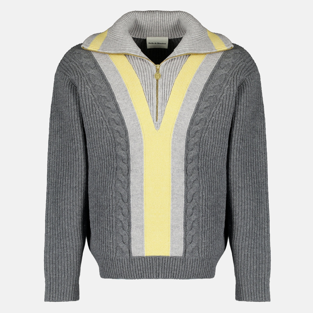 Maille Pull Trucker demi-zip Drole De Monsieur Gris Homme