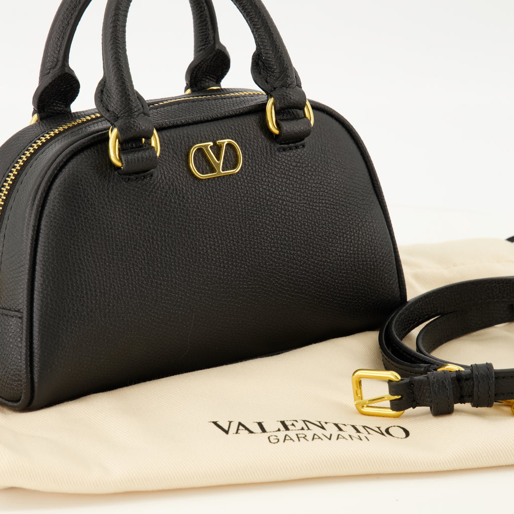 Sacs à main et épaule 검은 가죽으로 된 미니 VLogo 볼링 백 Valentino Garavani Noir Femme