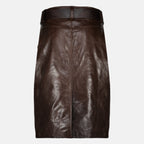Imagen de la falda lápiz de cuero marrón de Saint Laurent para mujer - Temporada Primavera-Verano 2026 - Vista Trasera