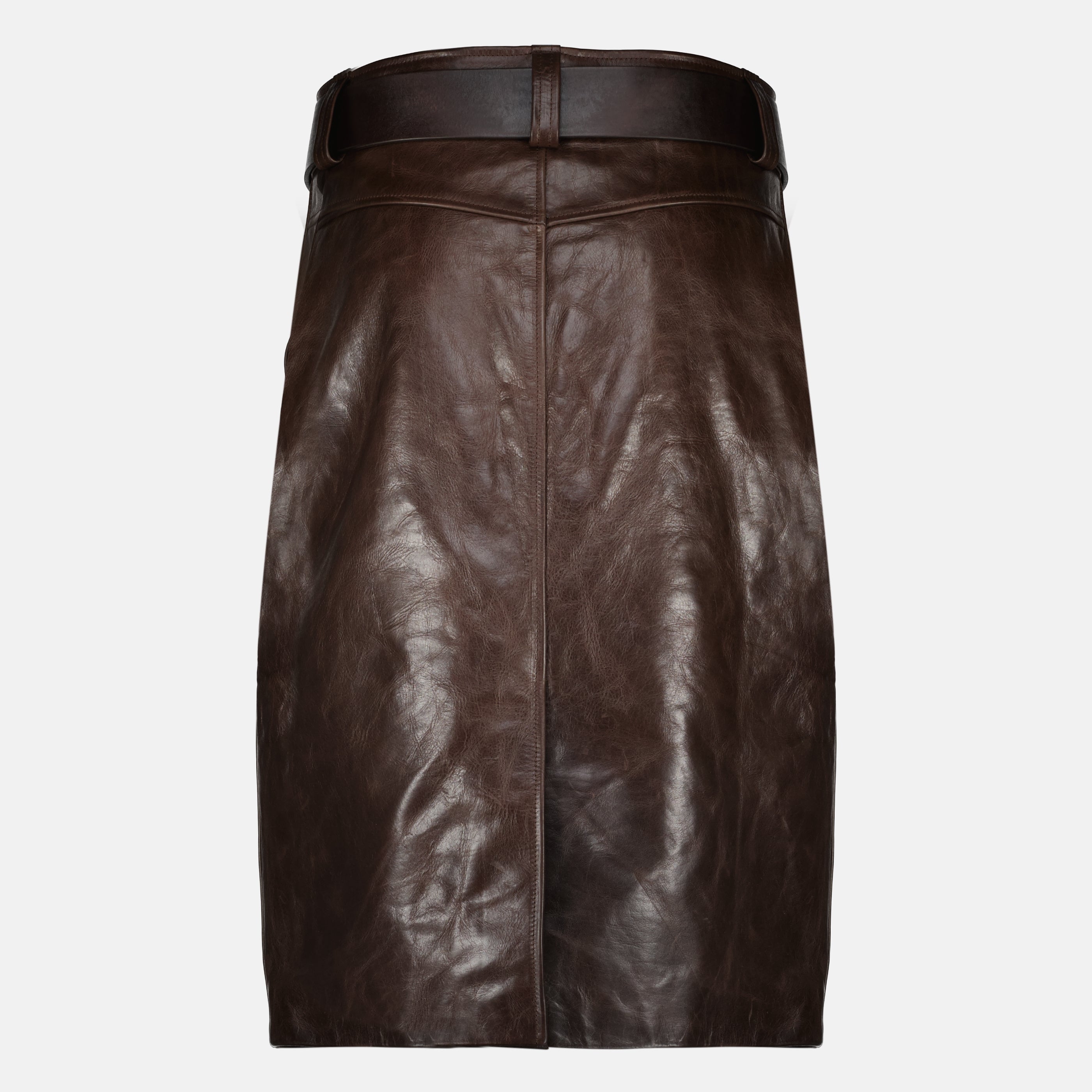 Image de l'article Jupe crayon en cuir marron de la marque Saint Laurent pour Femme - Saison Printemps-Été 2026 - Vue de Dos