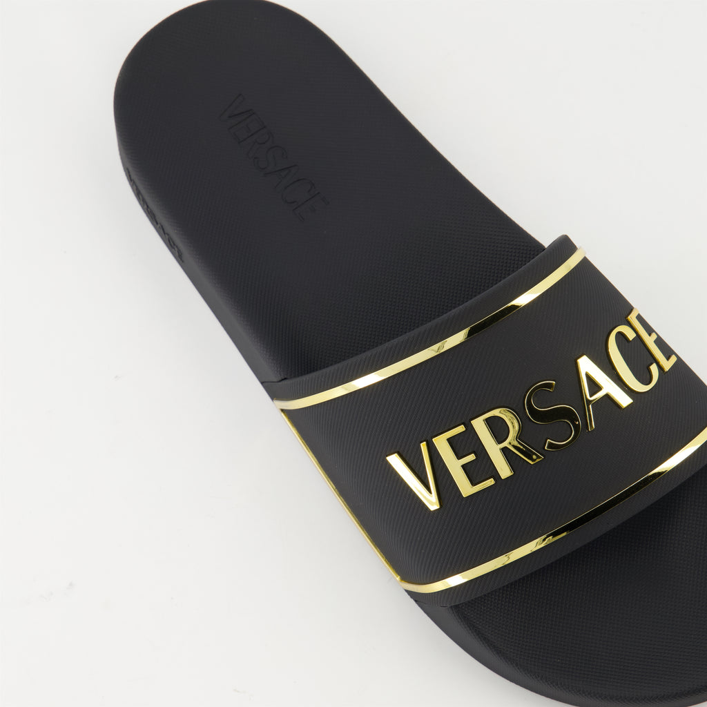 Offene schuhe Claquettes à logo Versace Schwarz Homme
