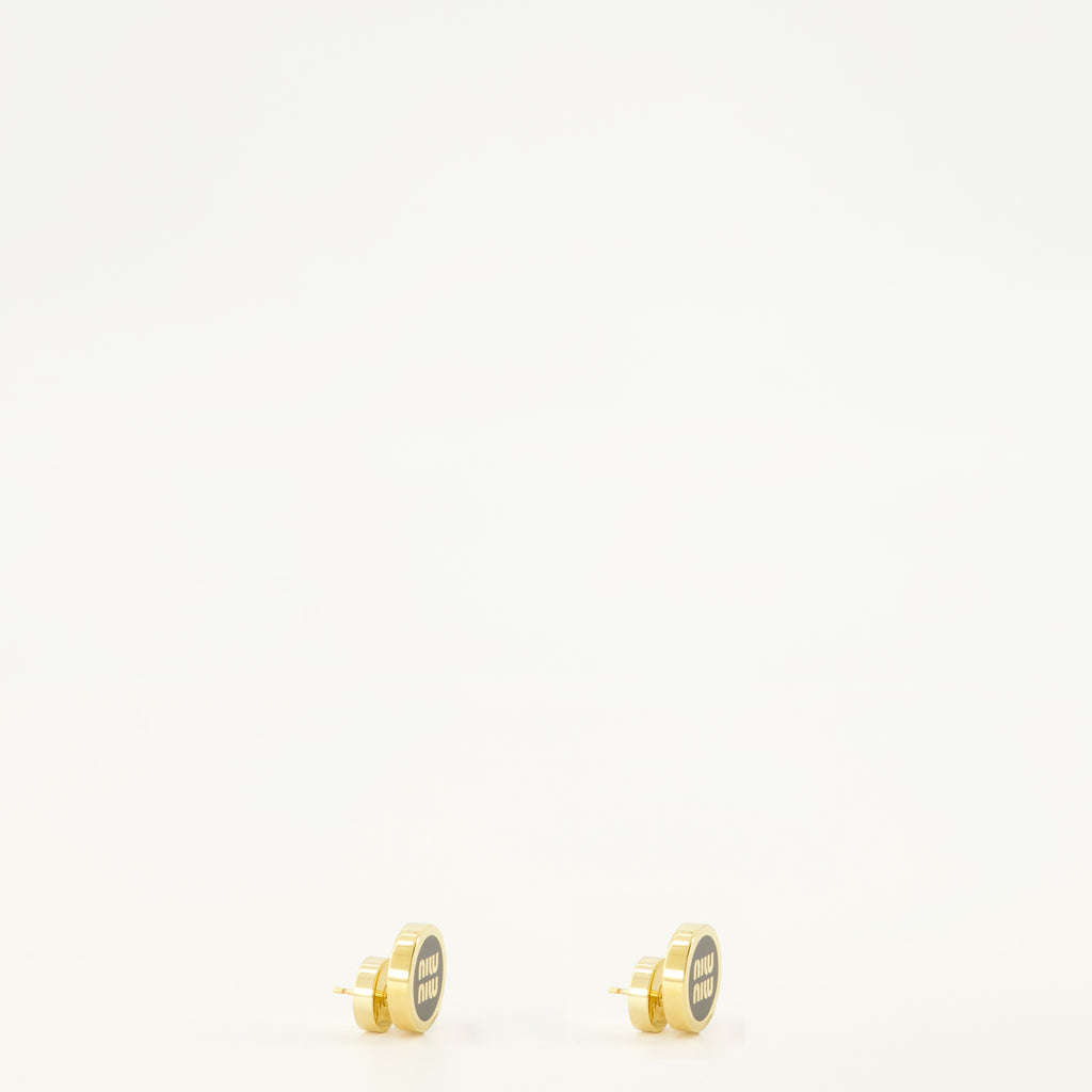 Bijoux Brincos de Metal com Email Branco Miu Miu Noir Femme