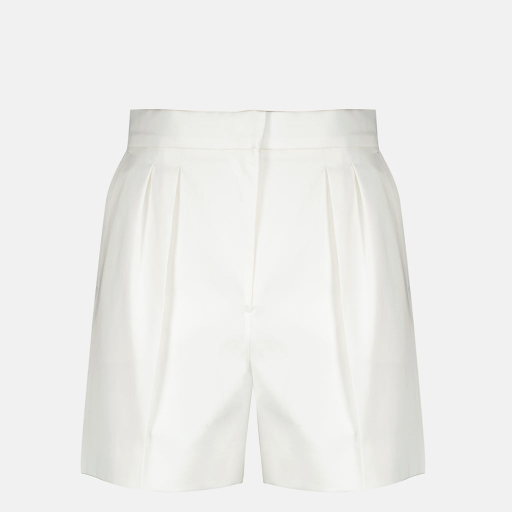 Immagine del pantalone corto bianco in satin di cotone di Max Mara per donna - Collezione Primavera-Estate 2026 - Vista Frontale