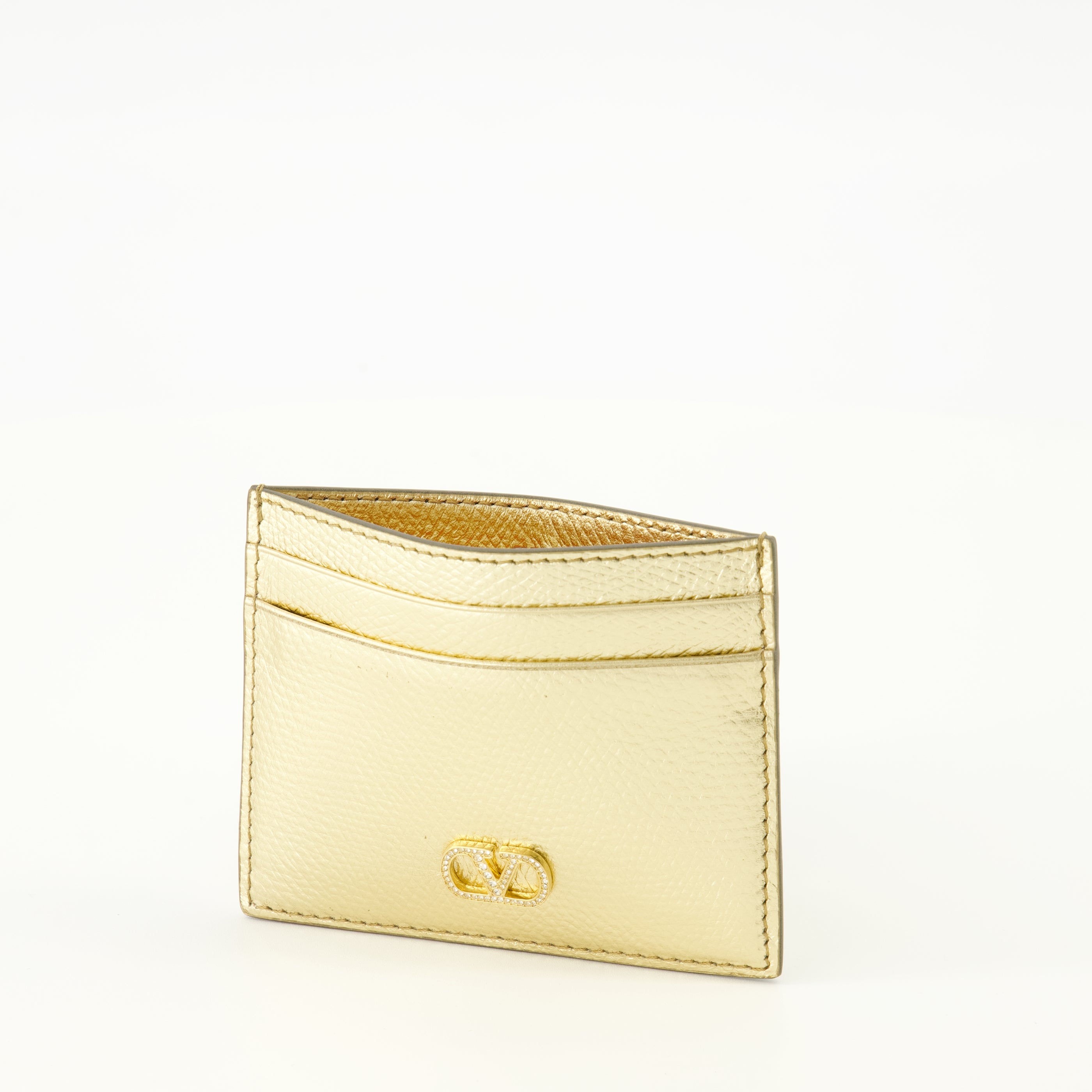 Petite maroquinerie VLogoカードホルダー ゴールドラメレザー Valentino Garavani Doré Femme