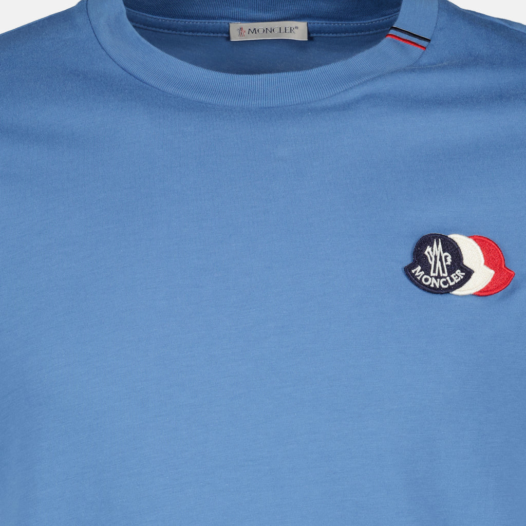 T-shirts 파란색 3색 로고가 있는 면 티셔츠 Moncler Bleu Homme