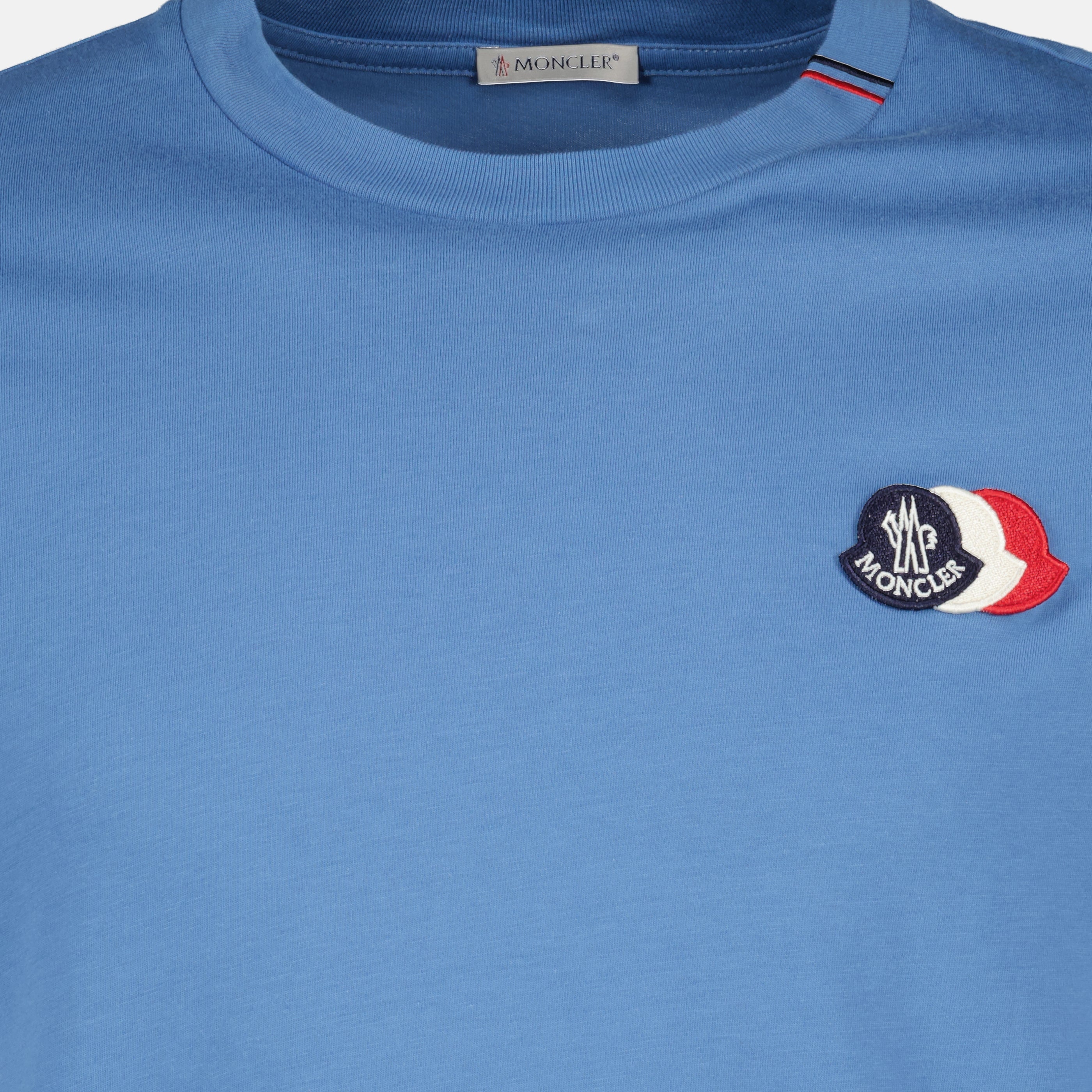 T-shirts T-shirt de Algodão com Logótipo Tricolor Azul Moncler Bleu Homme