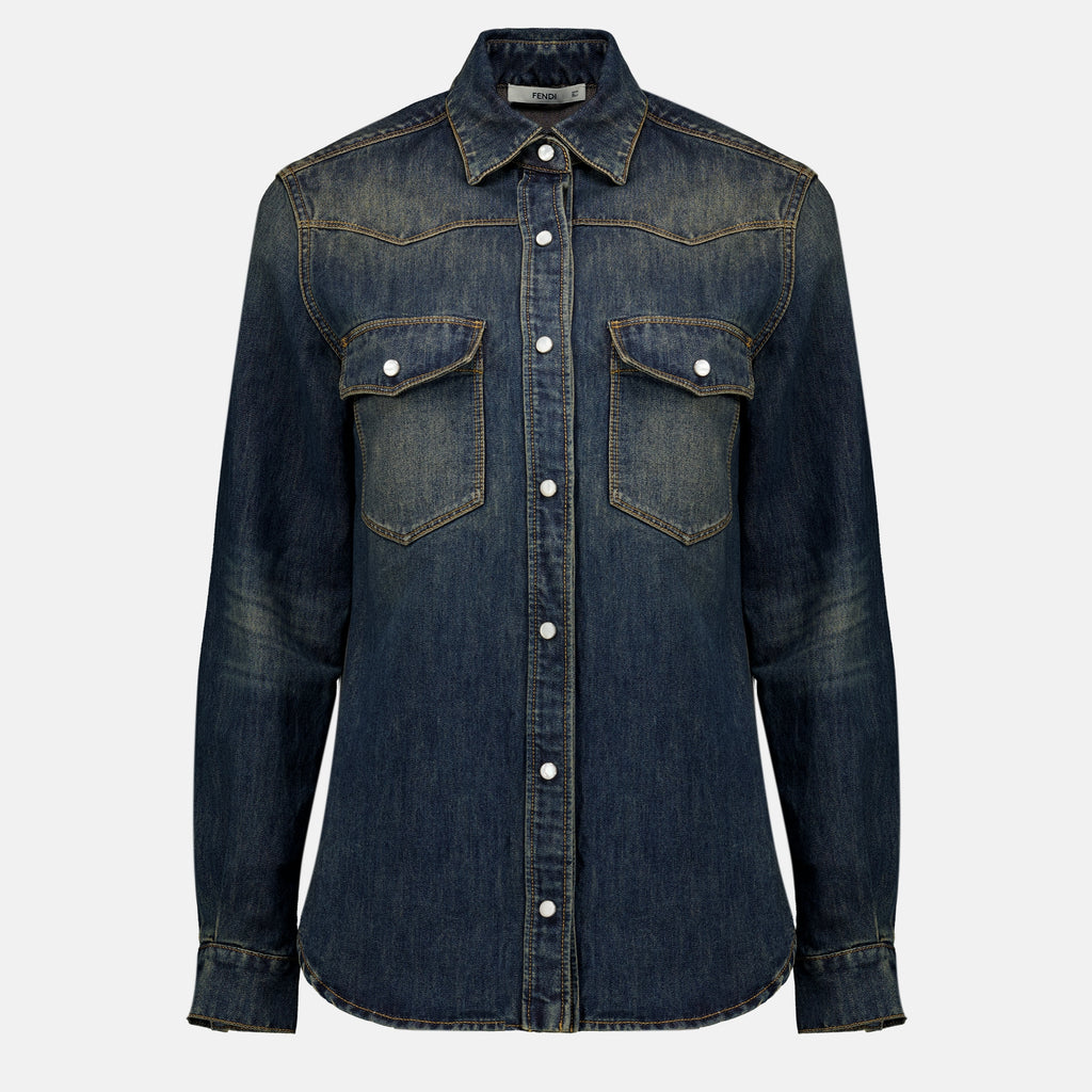 Chemises Faded Blue Denim Shirt Fendi Bleu foncé Femme