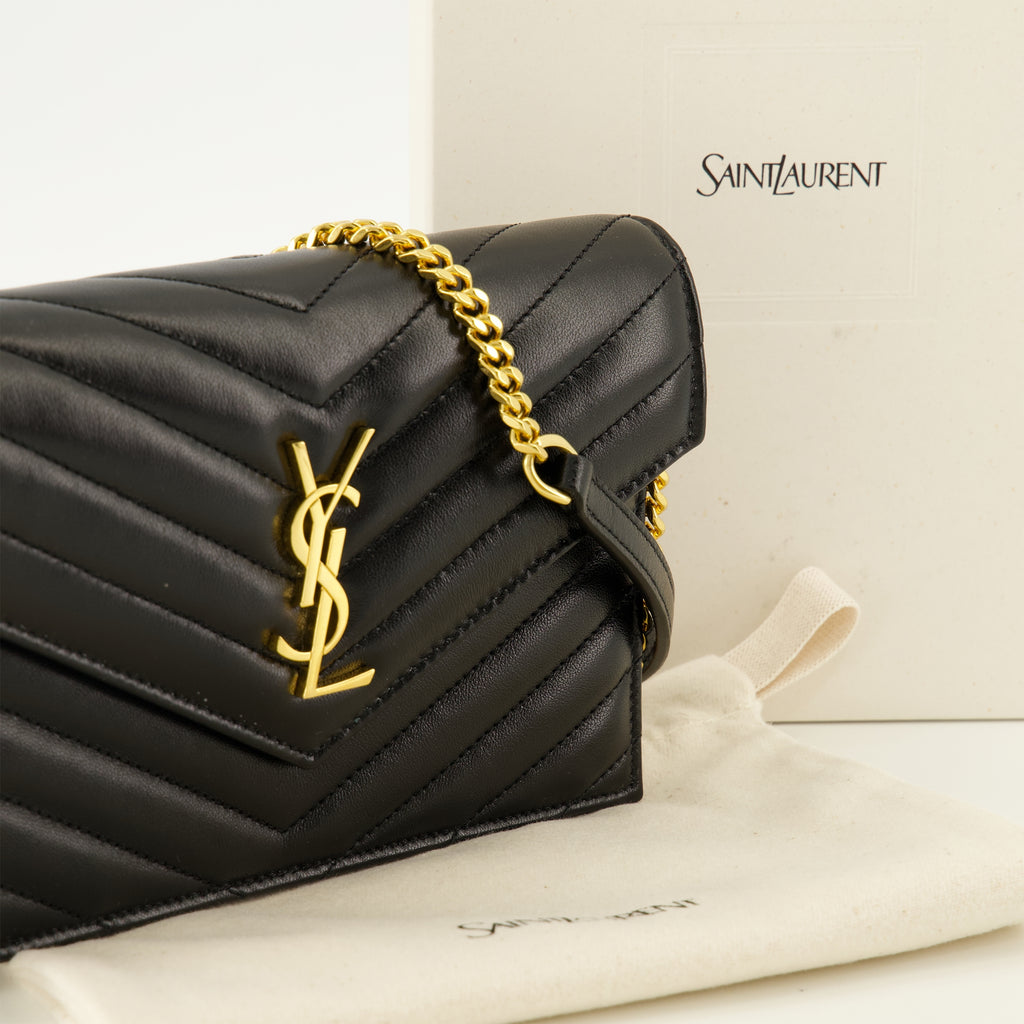 Sacs bandoulière Monedero Cassandre con Cadena de Cuero Negro Saint Laurent Noir Femme