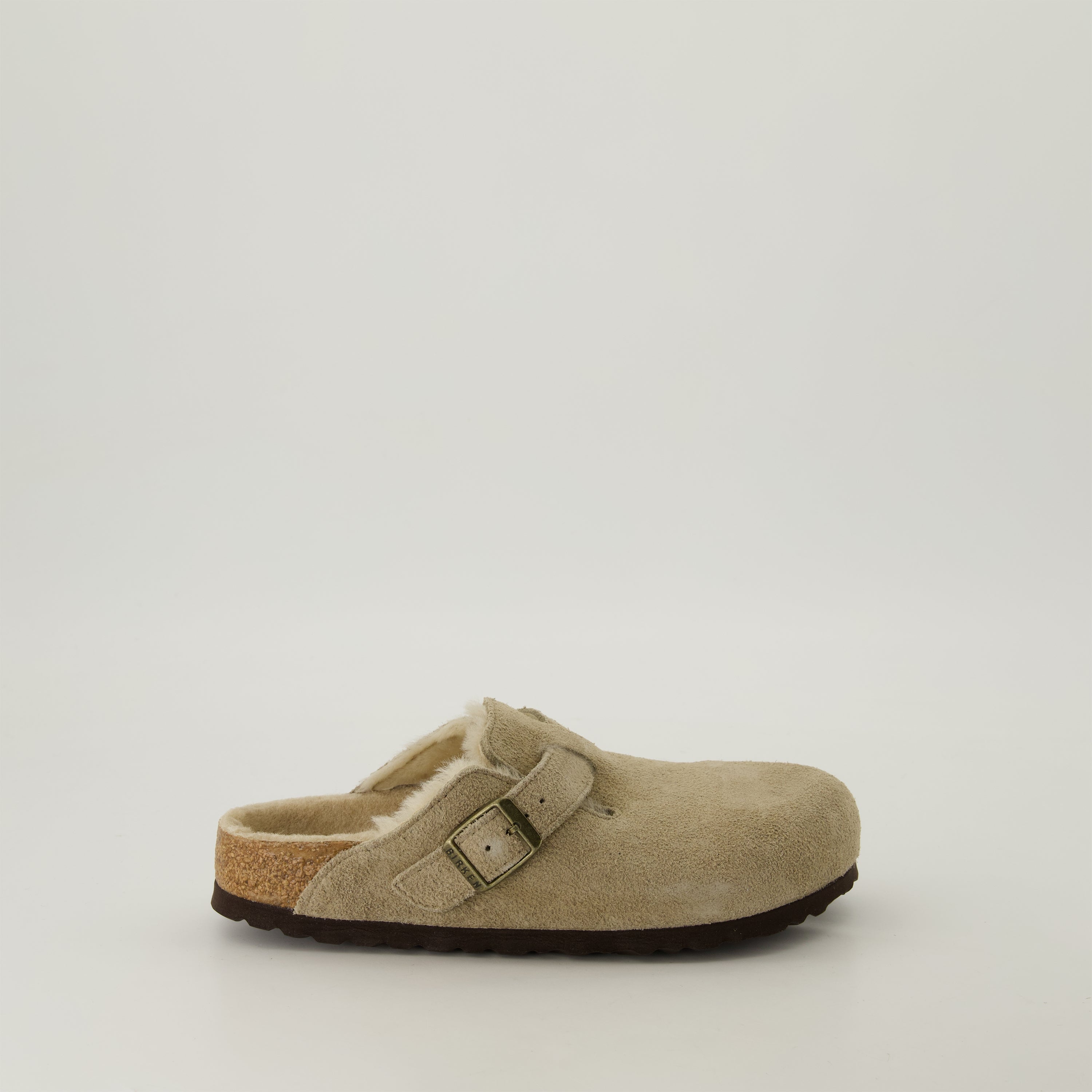 Chaussures ouvertes Mules Boston à fourrure Birkenstock Beige Unisexe