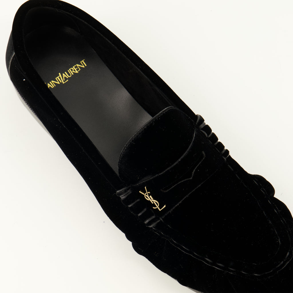 Mocassins Schwarzer Samt Supple Loafer Saint Laurent Noir Homme