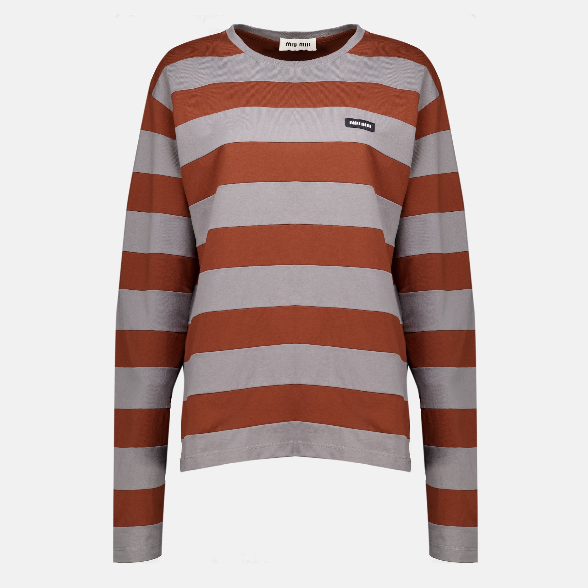 Maille T-shirt em Jersey Risca Cinza e Castanho Miu Miu Marron Femme