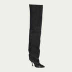 Imagem das botas acima do joelho D-Venus em denim da marca Diesel para Mulheres - Temporada Outono-Inverno 2025 - Vista frontal em três quartos direita