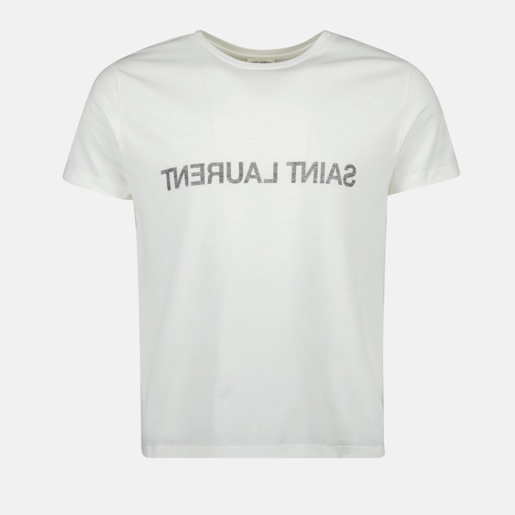 Camisetas Camiseta con Logo Invertido Saint Laurent Blanco Homme