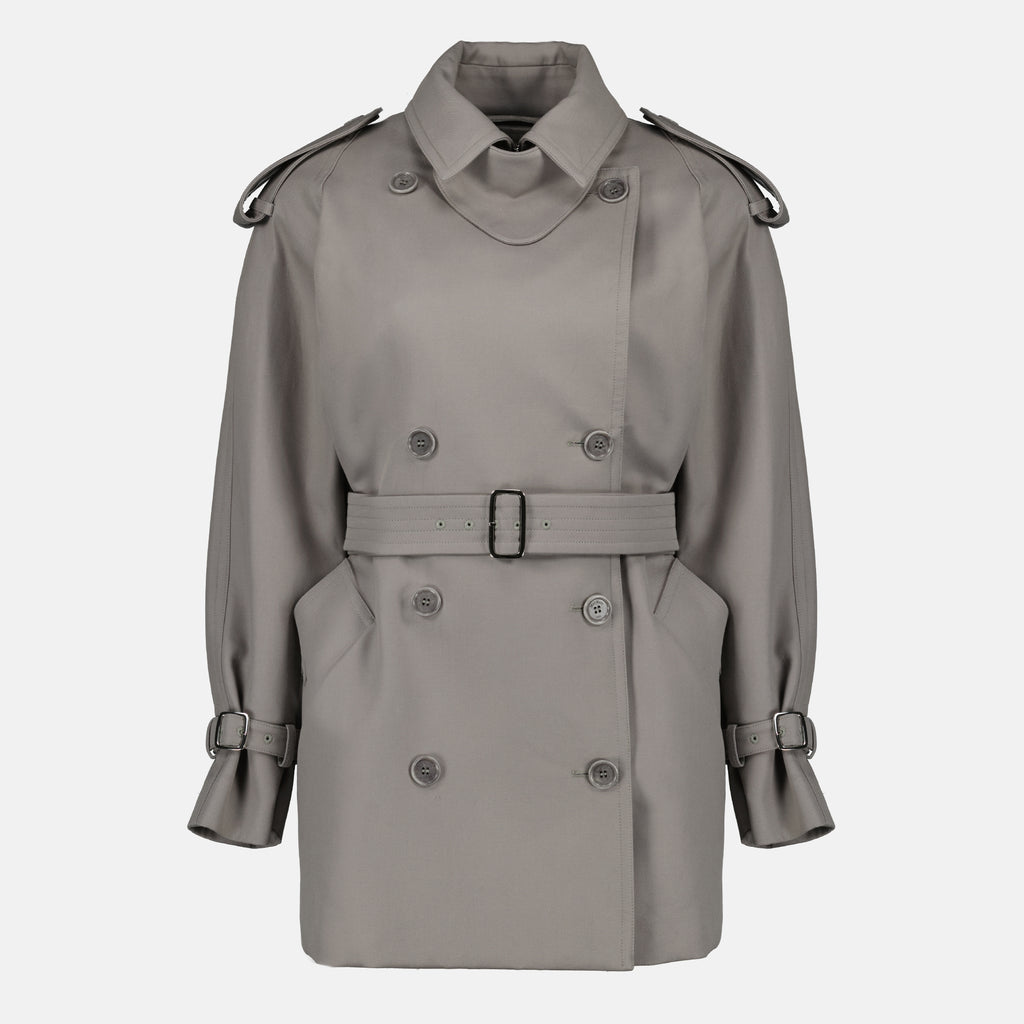 Manteaux Abrigo Trench de Gabardina de Algodón Gris de Longitud Media Max Mara Gris Femme