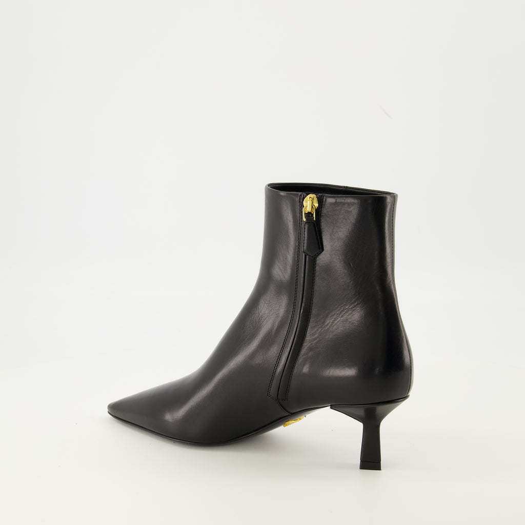 Image of Prada brand leather ankle boots for Women - Autumn-Winter 2025 - Right three-quarter back view