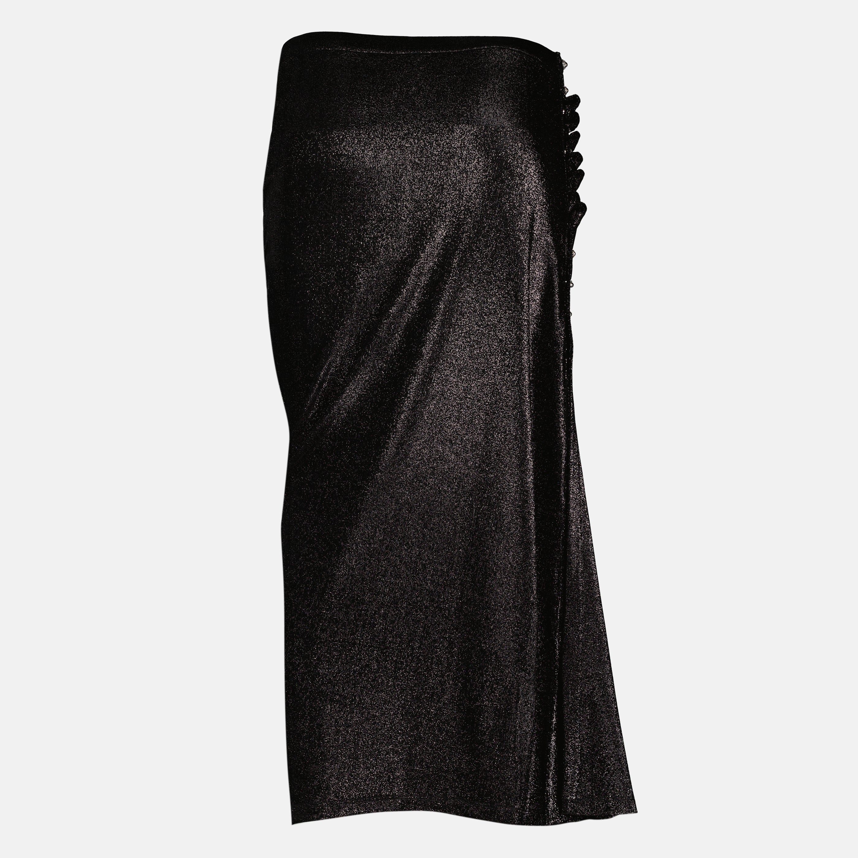 Immagine dell'articolo Gonna midi drappeggiata in jersey nero lucido del marchio Rabanne per Donna - Stagione Primavera-Estate 2026 - Vista Posteriore