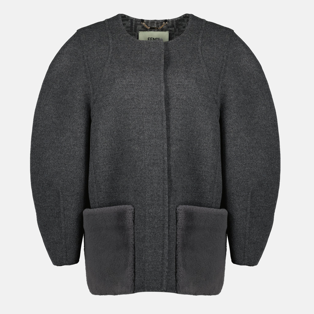 Image de l'article Manteau FF en laine gris de la marque Fendi pour Femme - Saison Automne-Hiver 2025 - Vue de Face