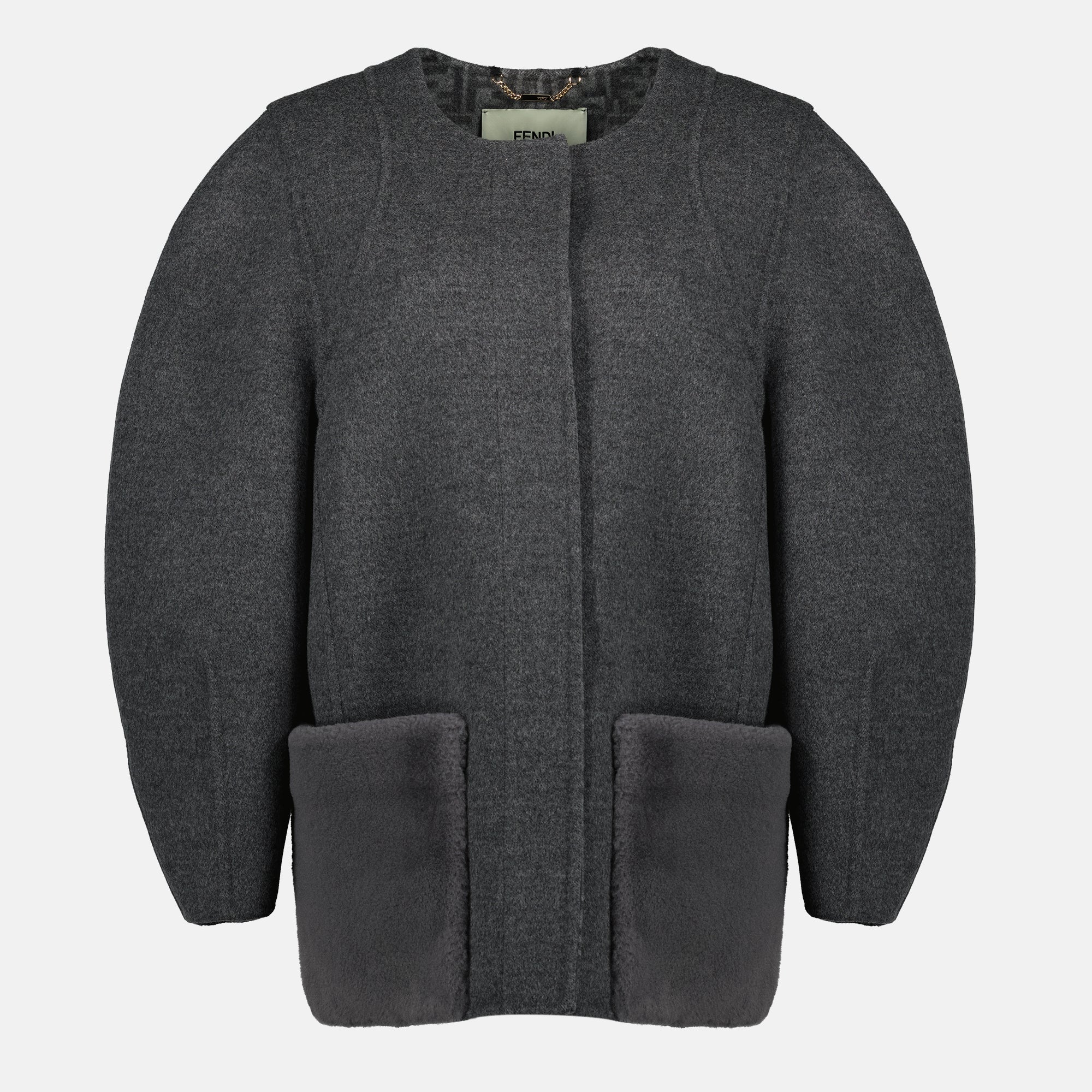 Image de l'article Manteau FF en laine gris de la marque Fendi pour Femme - Saison Automne-Hiver 2025 - Vue de Face