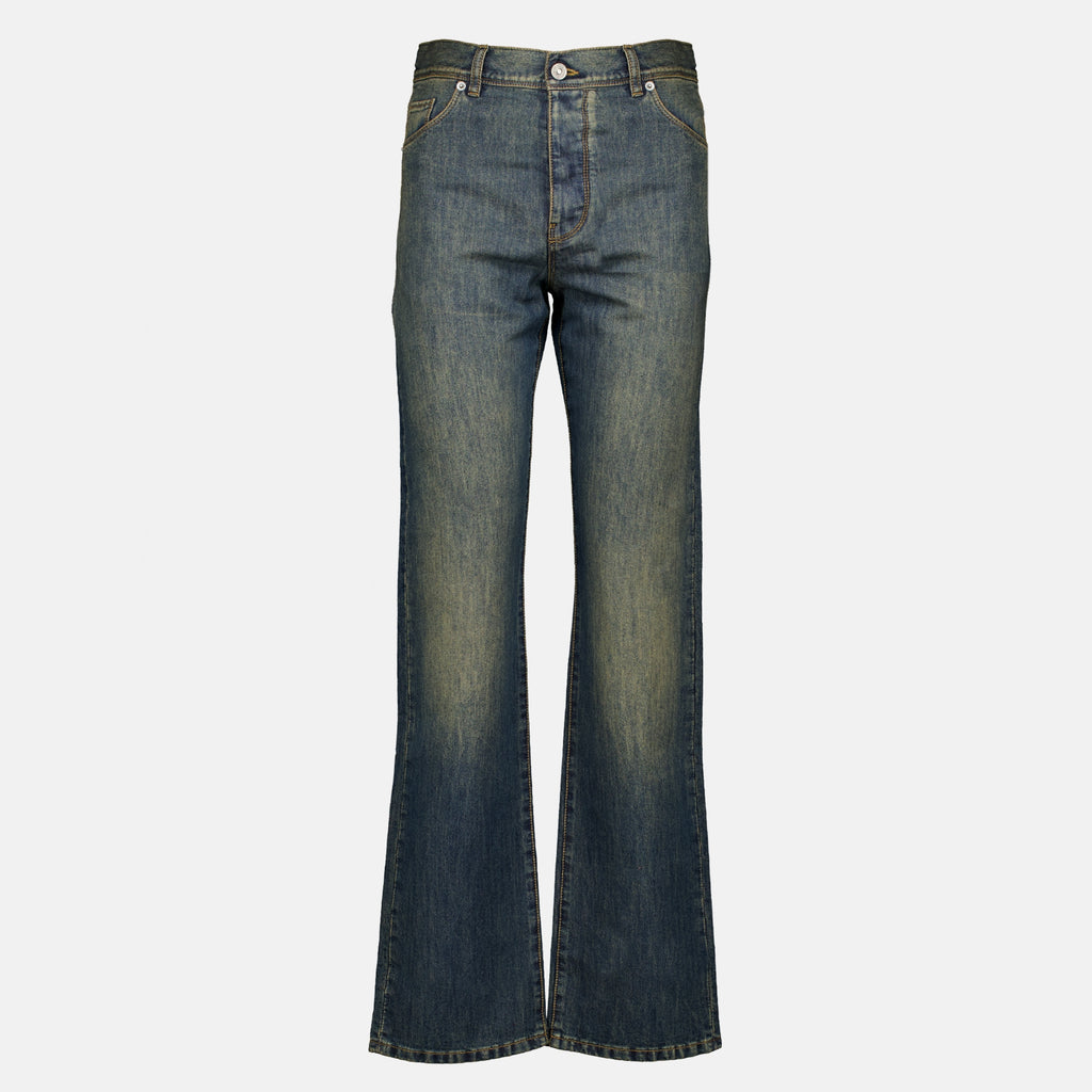 Pantalons Straight Jean with Contrasting Yellow Stitching Fendi Bleu Femme