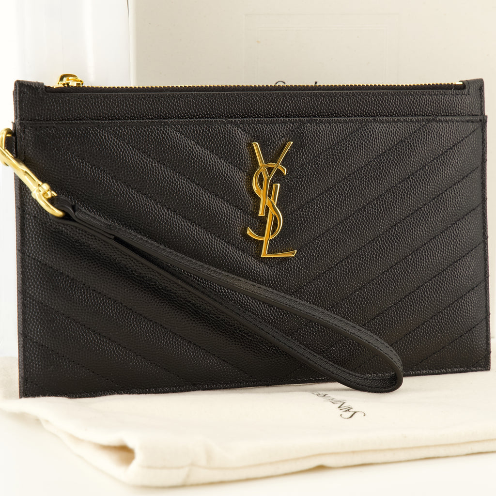 Pochettes Cassandre Leder-Clutch in Schwarz Saint Laurent Noir Femme