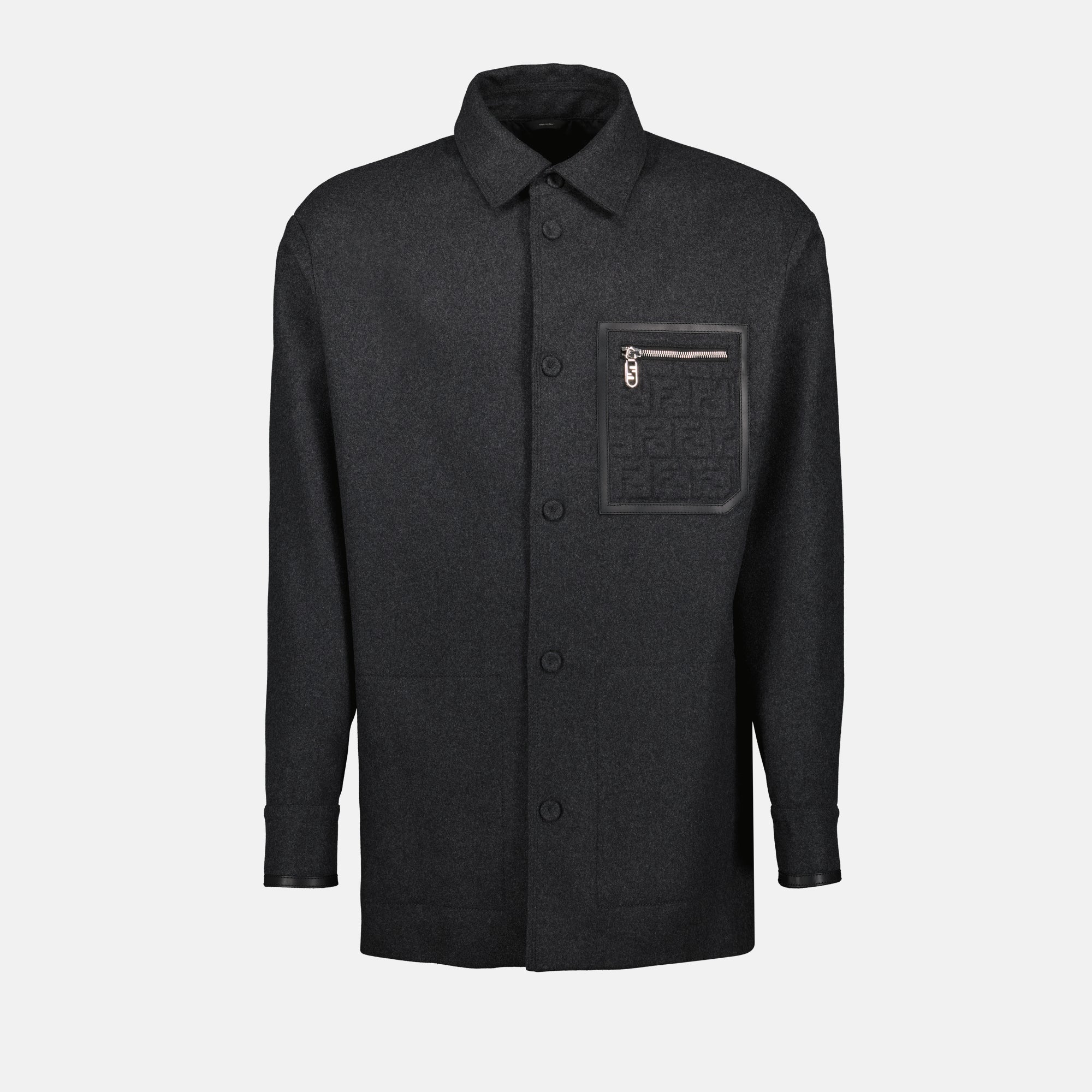 Shirts Wool Shirt Jacket Fendi Gray Homme