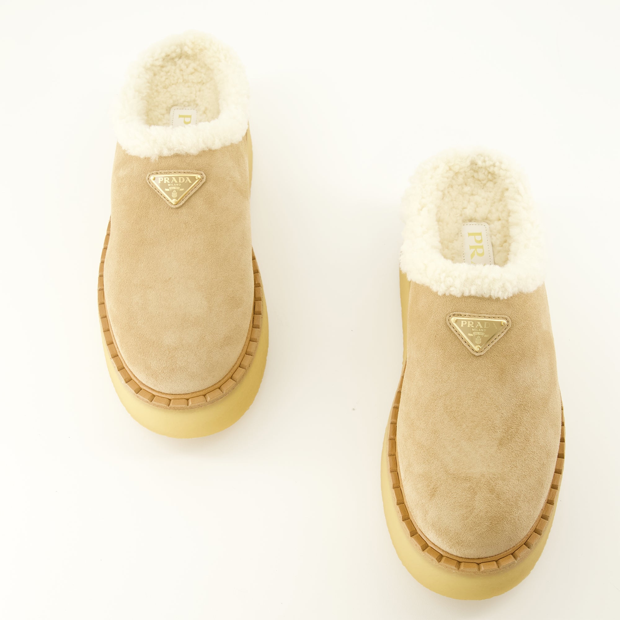 Chaussures ouvertes Mules de Camurça Bege Prada Beige Femme