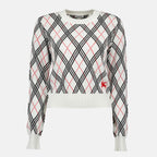 Maille Pull à carreaux Check Burberry Blanc Femme