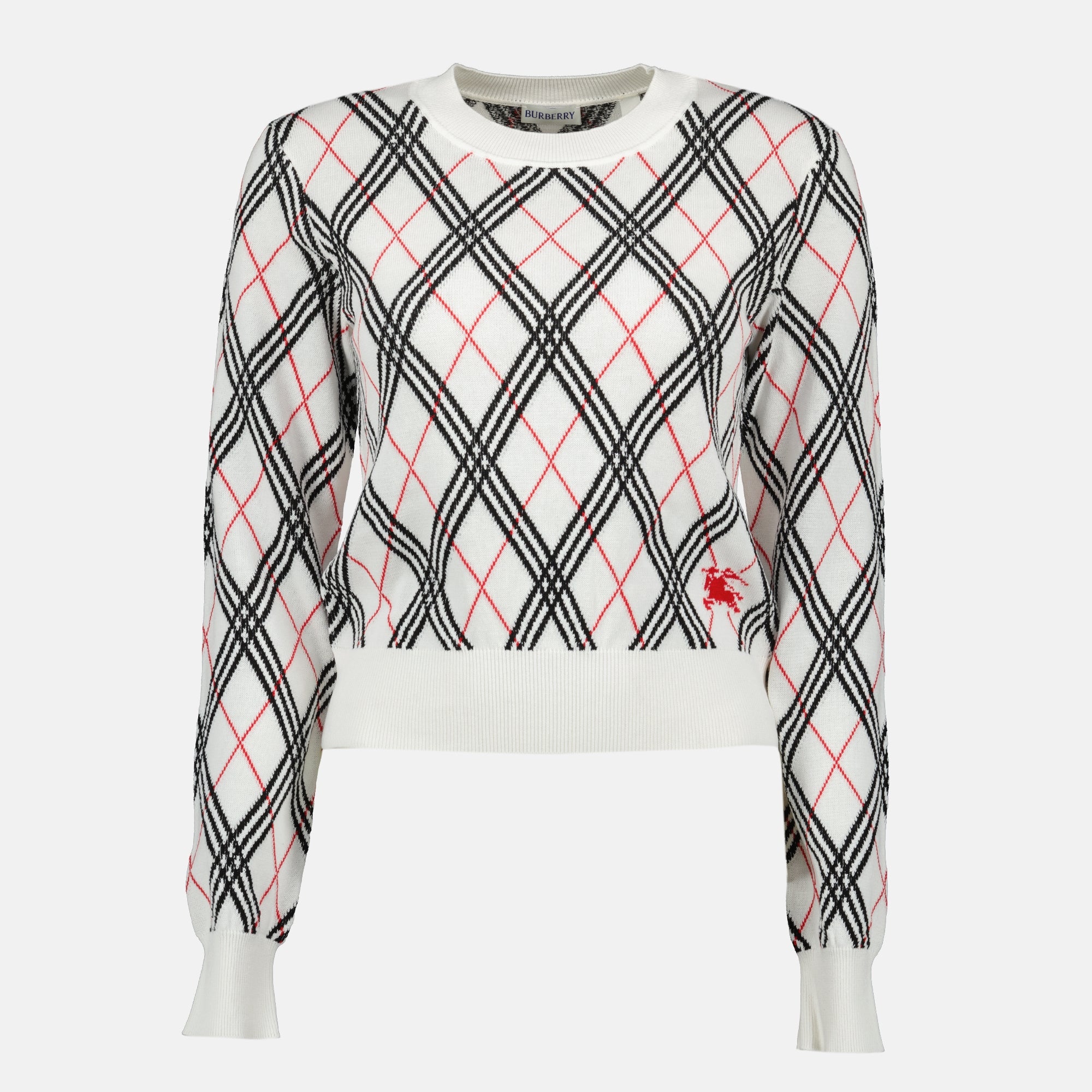 Maille Karo-Muster Pullover Burberry Blanc Femme