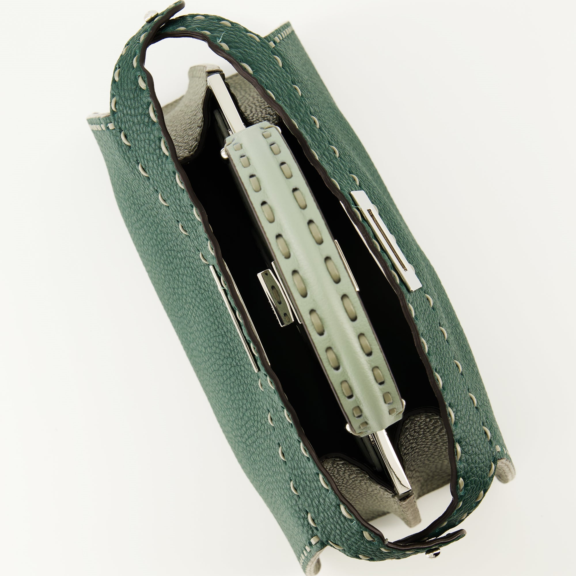 Image of the Fendi PeekabooISeeU small dark green bag for Women - Autumn-Winter 2025 - Detailed View_3