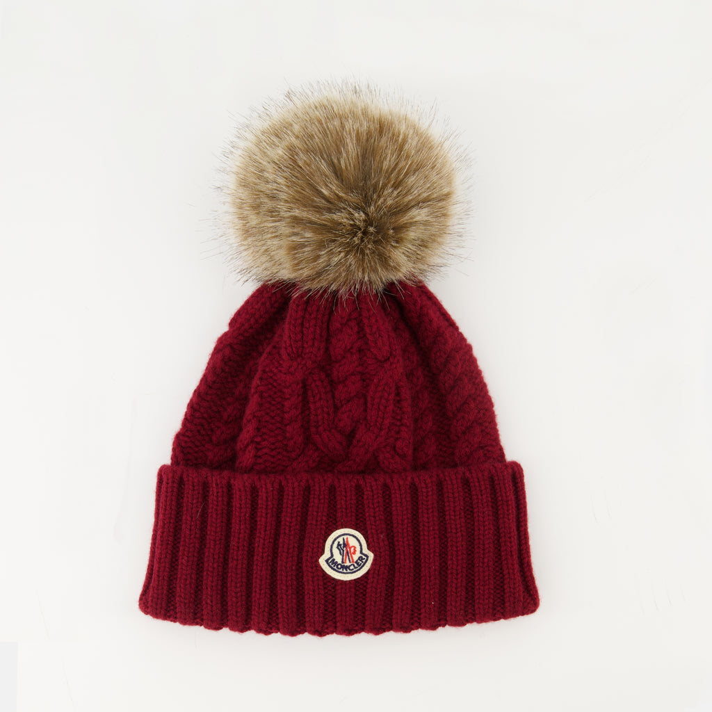 Image of the Moncler Women's Cashmere Beanie with Pom-Pom - Fall-Winter 2025 - Front View