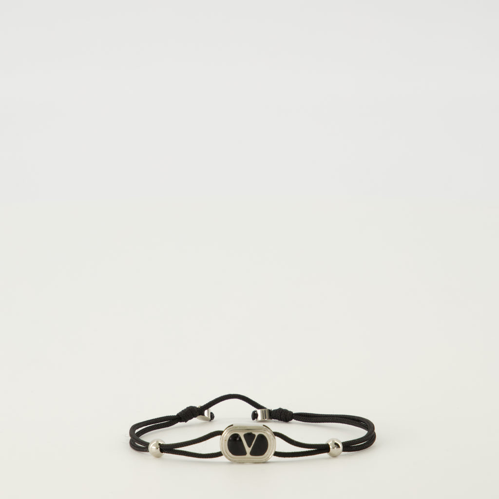 Bijoux Pulseira Ovalette com Corda e Esmalte Preto Valentino Garavani Noir Homme