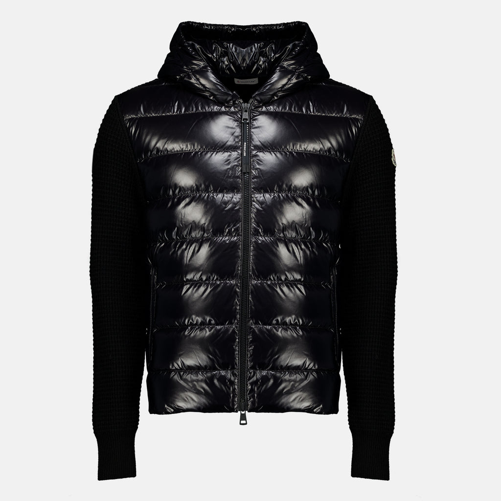 Maille Zweifarbige schwarze Jacke aus Wolle und Cashmere Moncler Noir Homme