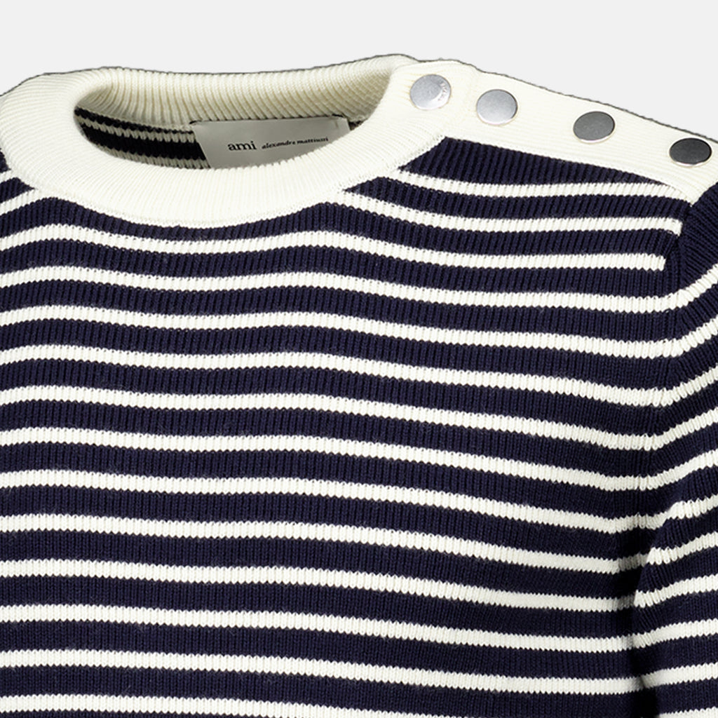 Sweatshirts Pull marinière bleu en laine Ami PARIS Bleu foncé Unisexe