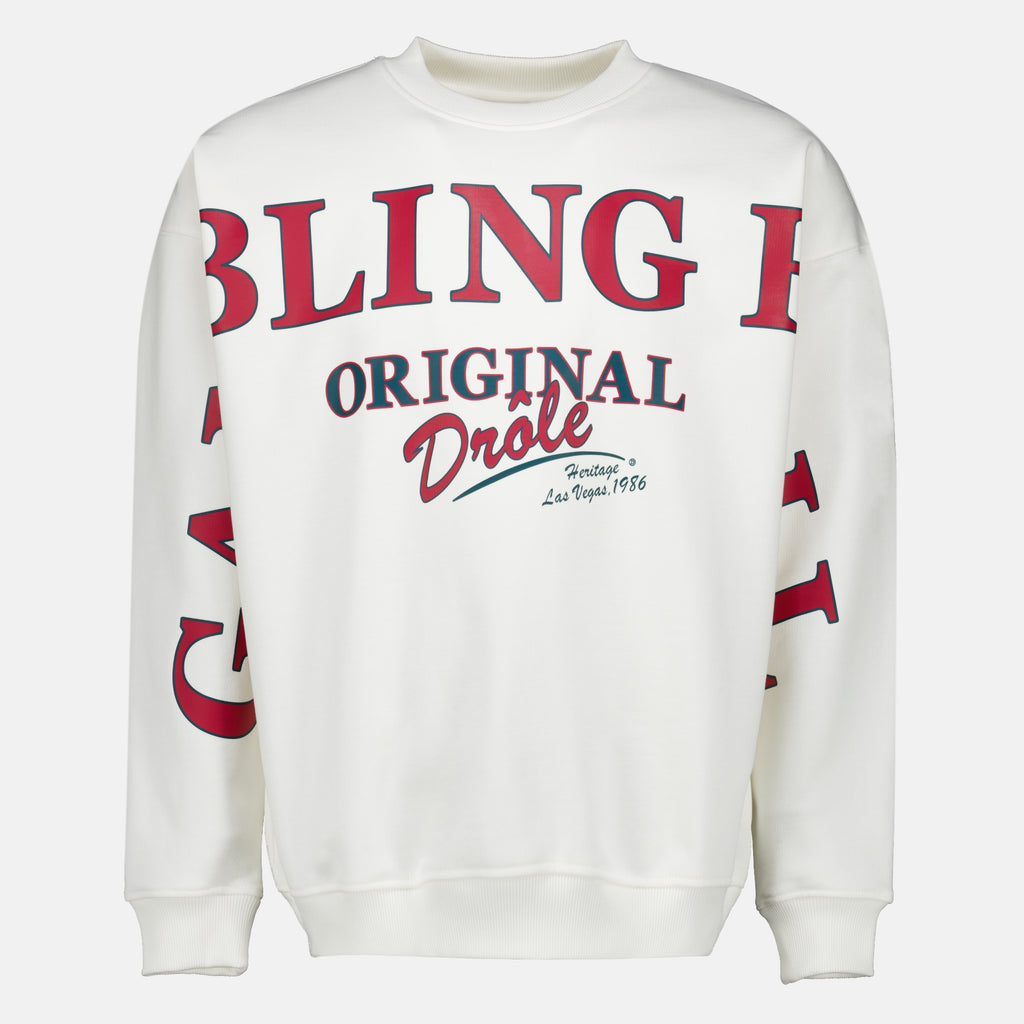 Sweatshirts Felpa Bianca Stampata Drole De Monsieur Blanc Homme