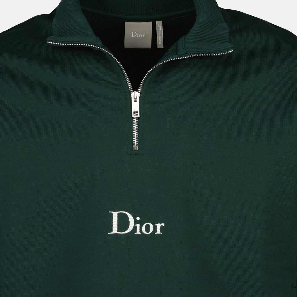 Image of the article Green cotton fleece zip-neck sweater by Dior for Men - Spring-Summer 2026 - Detailed View_1