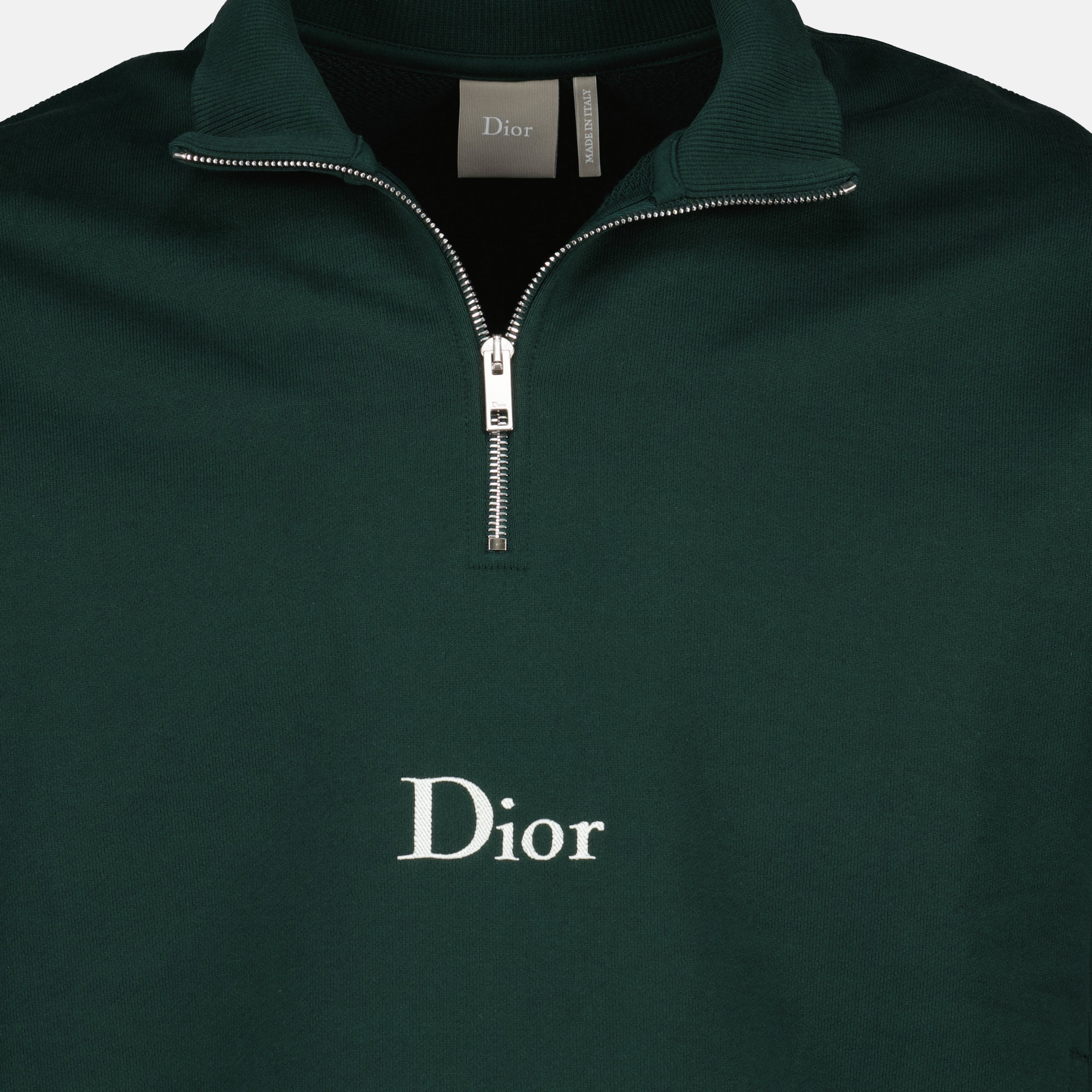 Image of the article Green cotton fleece zip-neck sweater by Dior for Men - Spring-Summer 2026 - Detailed View_1