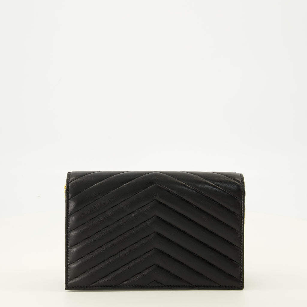 Sacs bandoulière Monedero Cassandre con Cadena de Cuero Negro Saint Laurent Noir Femme