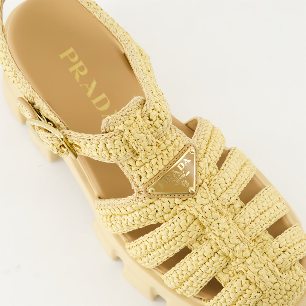 Zapatos abiertos Sandalias de rafia Monolith Prada Beige Femme