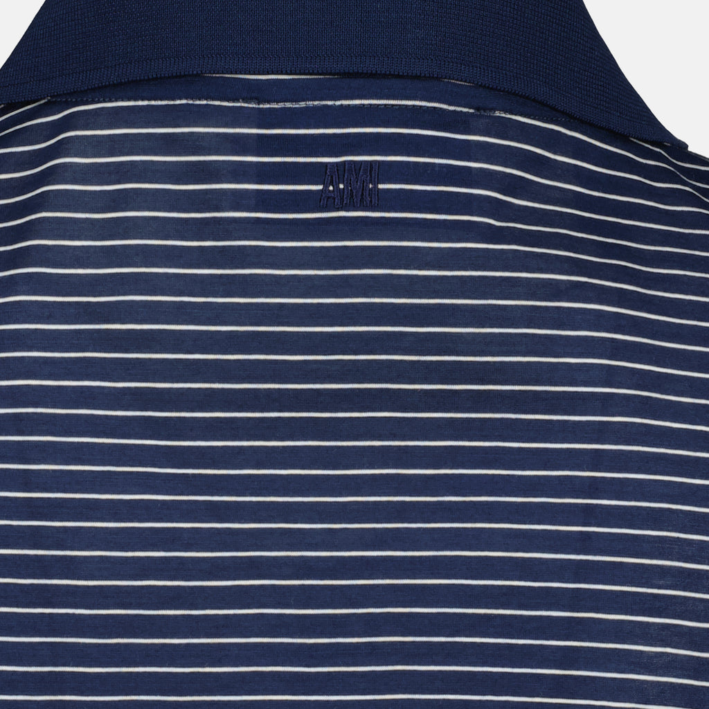 Imagen del polo de algodón azul marino a rayas de la marca Ami PARIS para Unisex - Temporada Primavera-Verano 2026 - Vista Detallada_2
