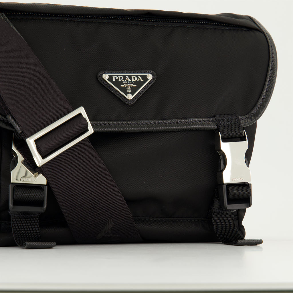Bolsas transversais Saco de Re-Nylon e Couro Saffiano Prada Preto Homme
