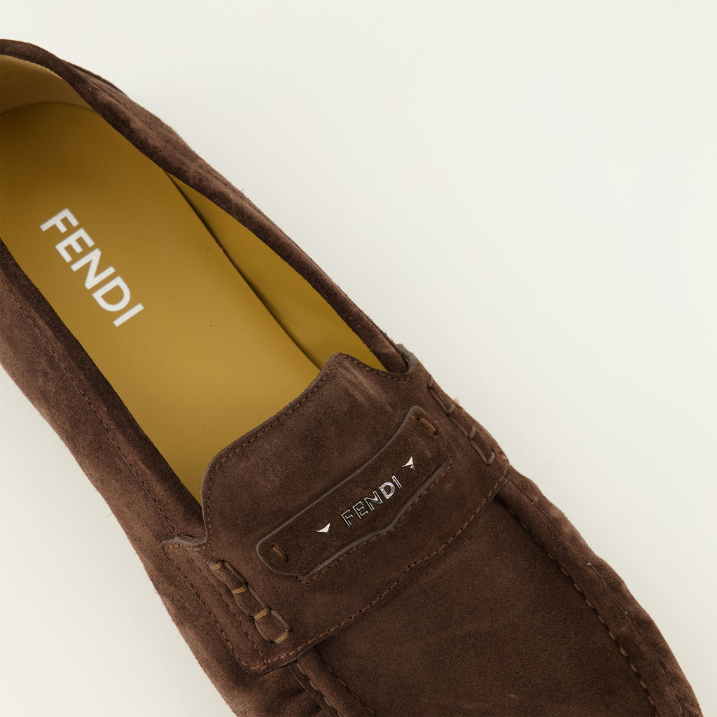 Mocassins Mocassini Scrunch in Suede Marrone Fendi Marron Homme