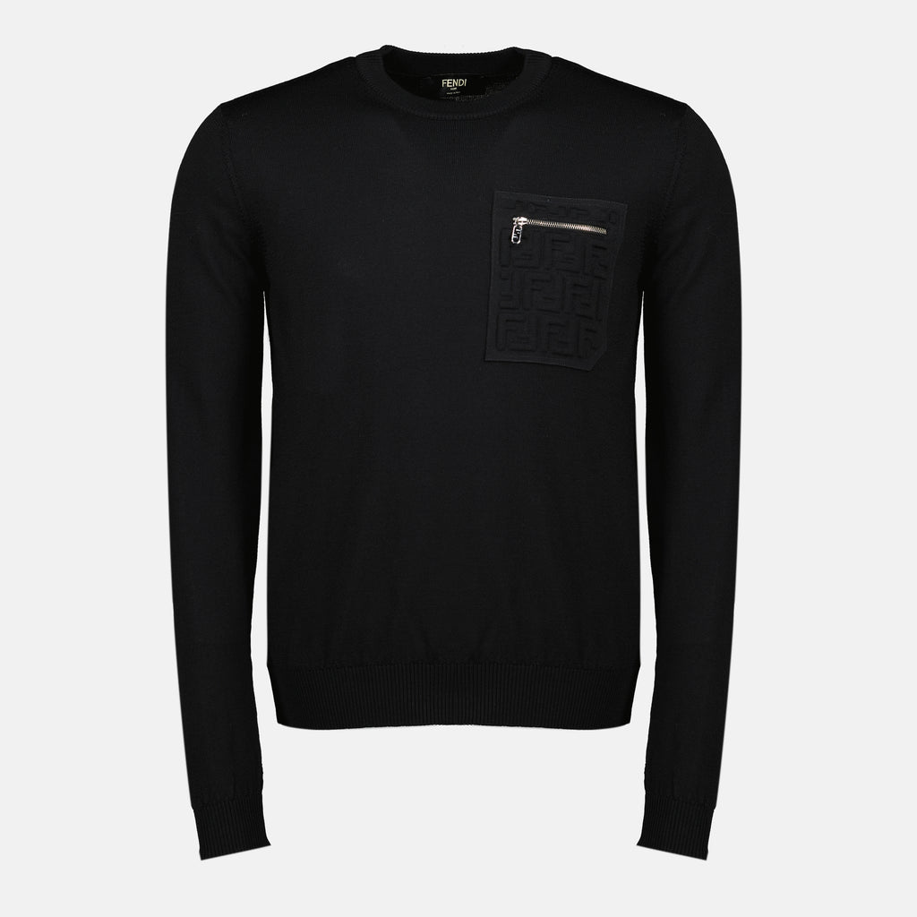 Image of the black wool sweater from the brand Fendi for Men - Autumn-Winter 2025 - Front View