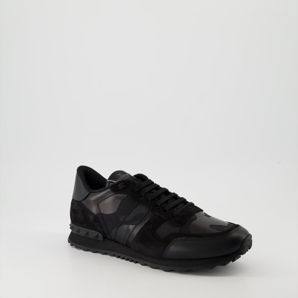 Baskets Sneakers Rockrunner Nero Camo in Tessuto e Nappa Valentino Garavani Noir Homme