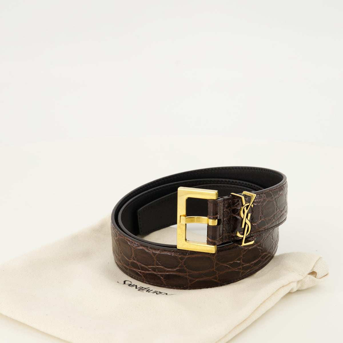 Ceintures Cassandre Crocodile Leather Belt Saint Laurent Marron Femme