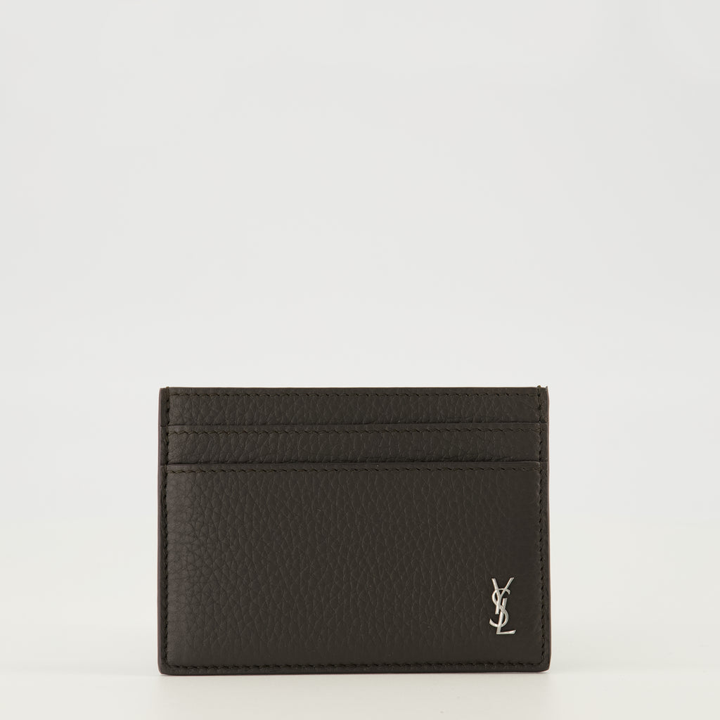 Image of the Tiny Cassandre black cardholder by Saint Laurent for Men - Spring-Summer 2026 - Front View