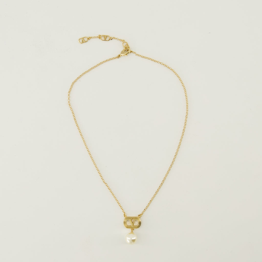여성을 위한 발렌티노 가라바니 브랜드 VLogo 진주 목걸이 이미지 - 2025 가을-겨울 시즌 - 정면 보기